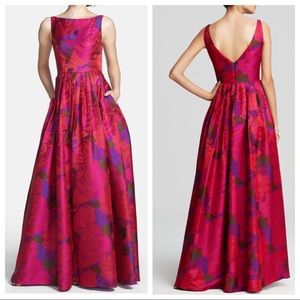 ADRIANNA PAPELL Floral Print Jacquard Gown